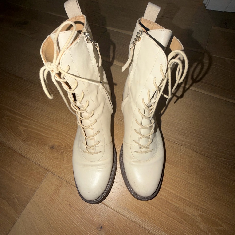 Cream Lace-Up Women's Boots